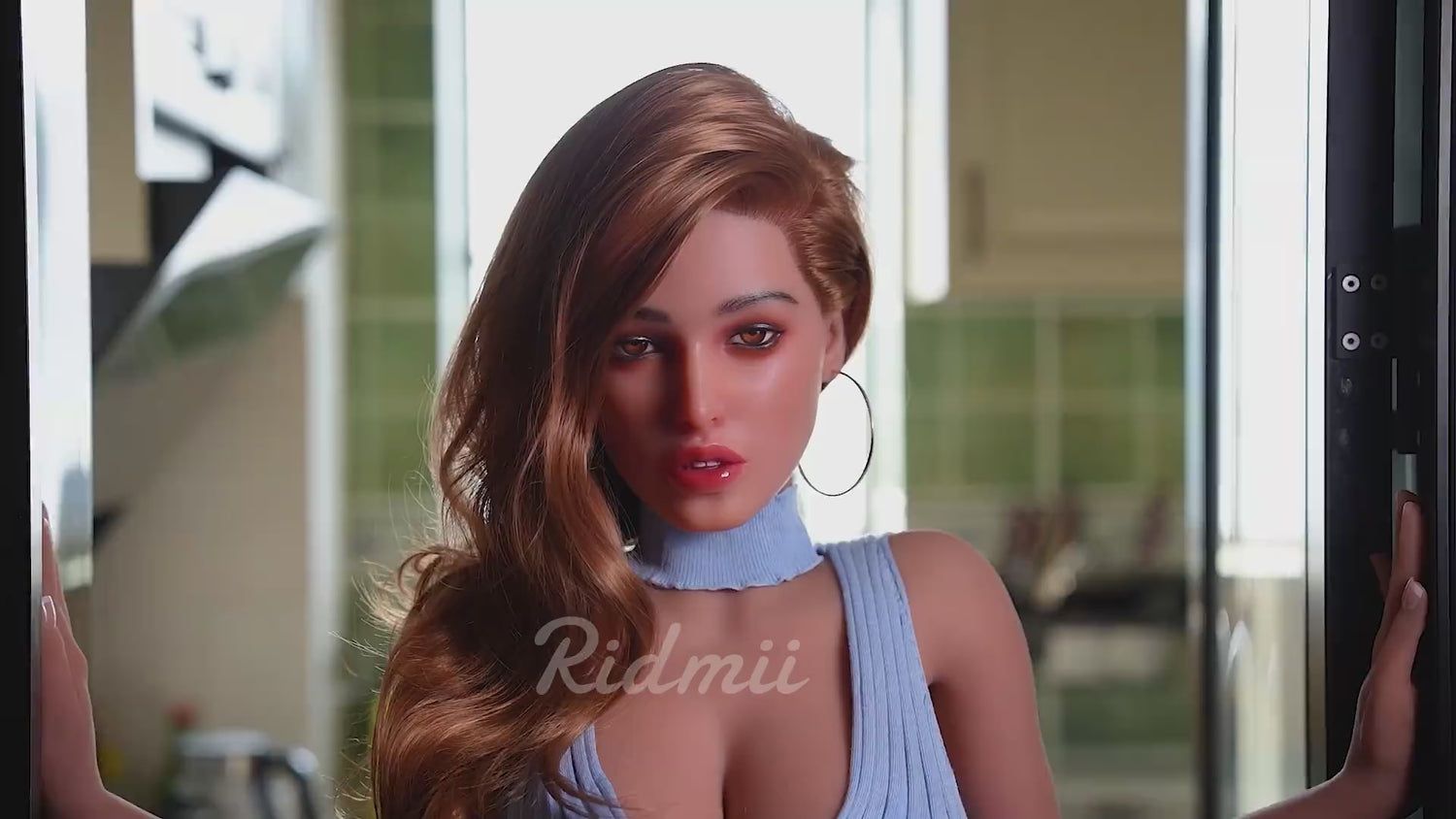 Picture of RIDMII Unique Design Ailish 5'4 FT (164cm) Silicone Head TPE body Love Doll Tan Skin Sex Doll With Implanted Curly Hair [In Stock | US Only]