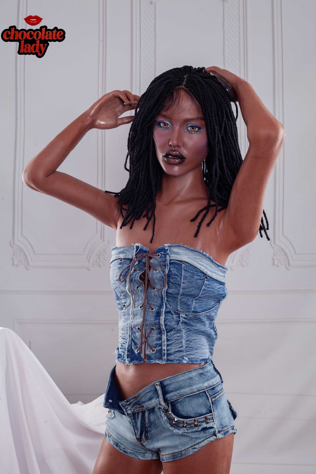 Picture of 150cm (4.92ft) A Cup Black Skin Realistic Silicone Sex Doll - Roxy