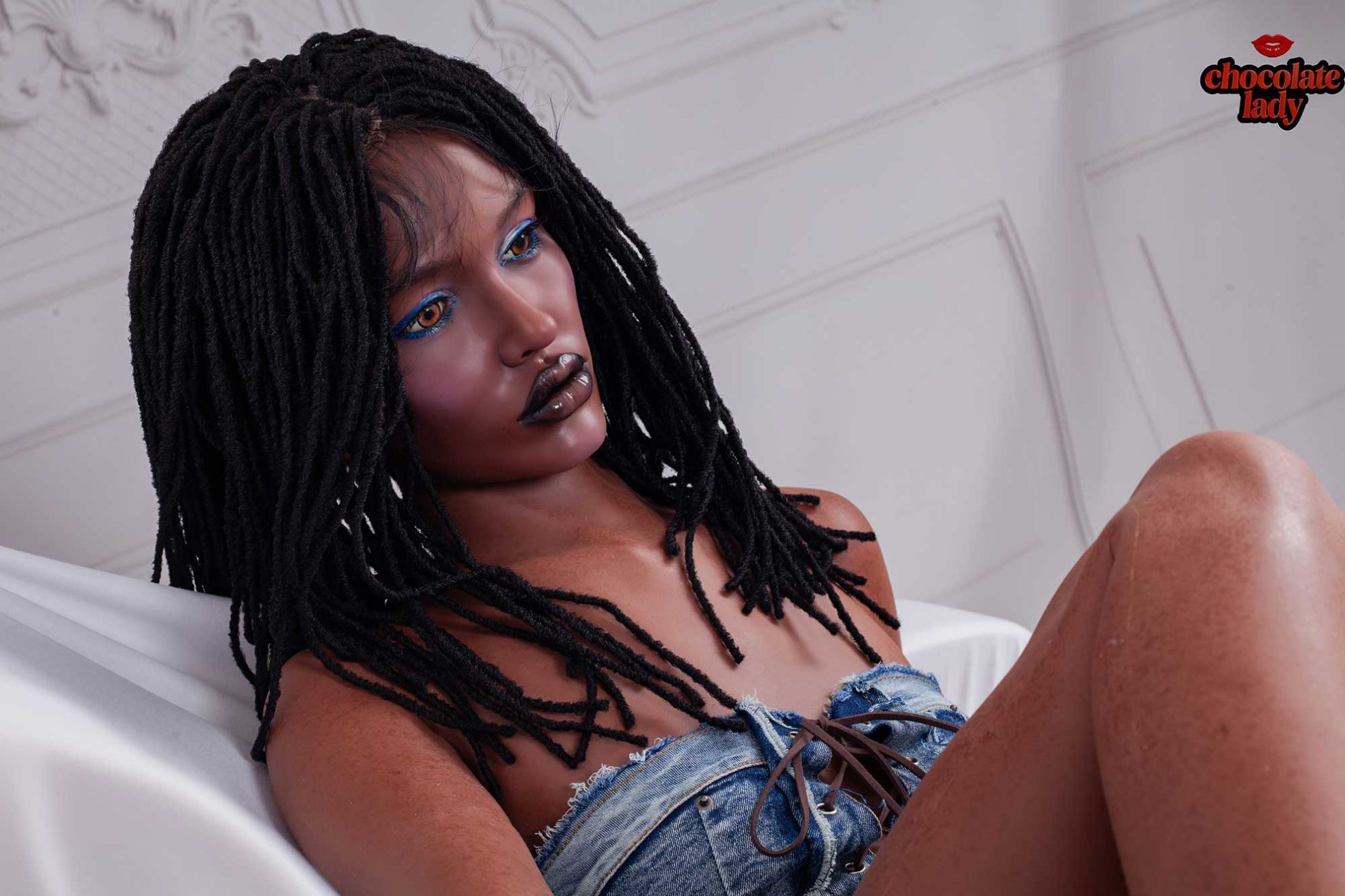 Picture of 150cm (4.92ft) A Cup Black Skin Realistic Silicone Sex Doll - Roxy