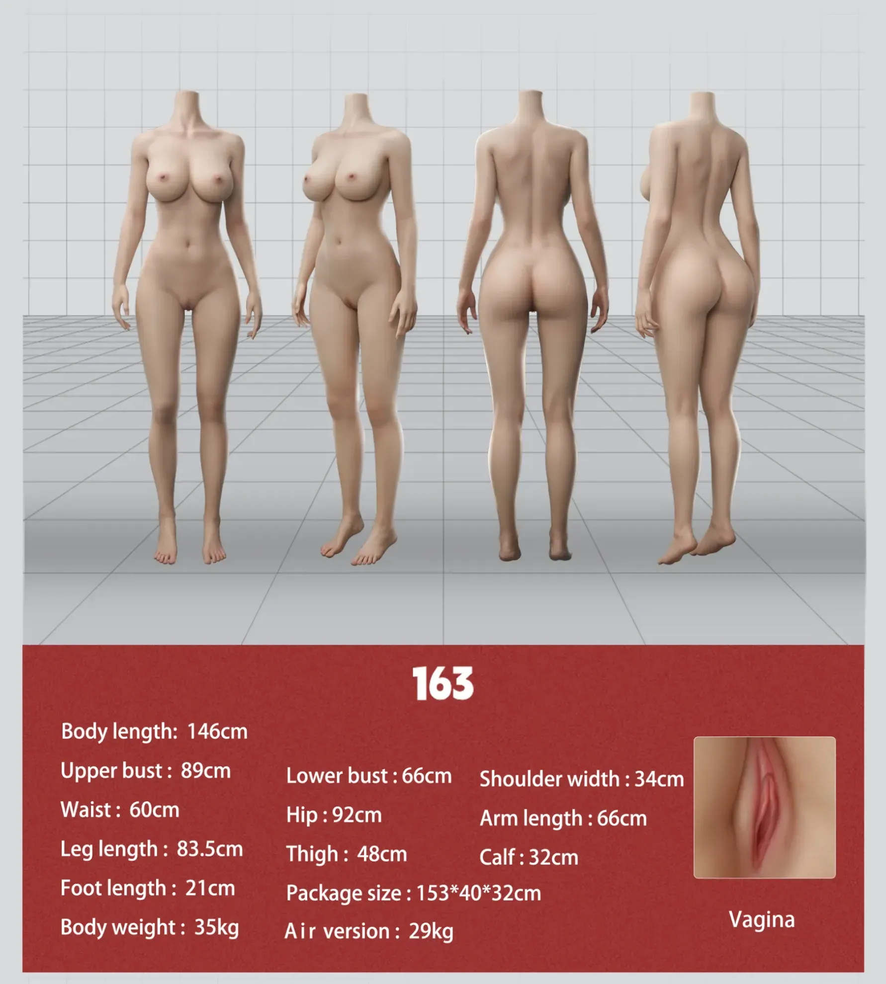 Picture of 163cm/5ft4 E-cup Silicone Head Sex Doll – Mengyin