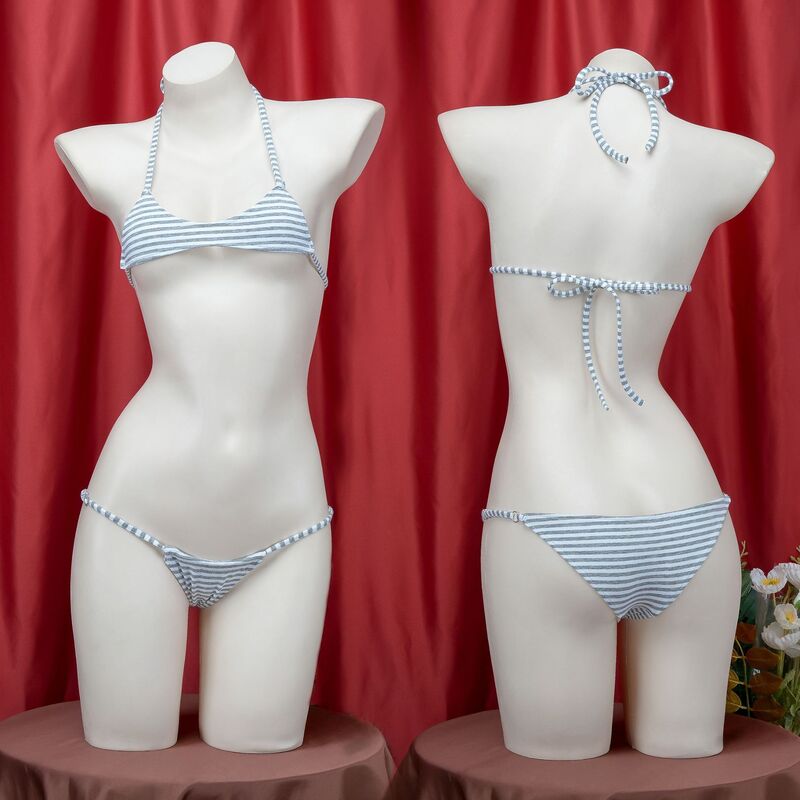 Picture of Cheap Gray and White Striped Bikini